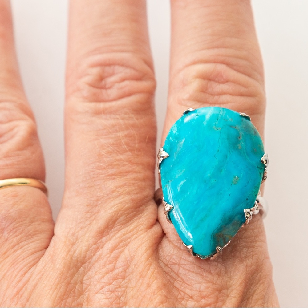 Rarities turquoise ring Winter Ridge Leaf sterling silver western statement 10